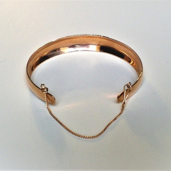 Vintage Russian Russia USSR 14K 585 Rose Pink White Gold Domed Cuff Bracelet - Picture 2 of 9